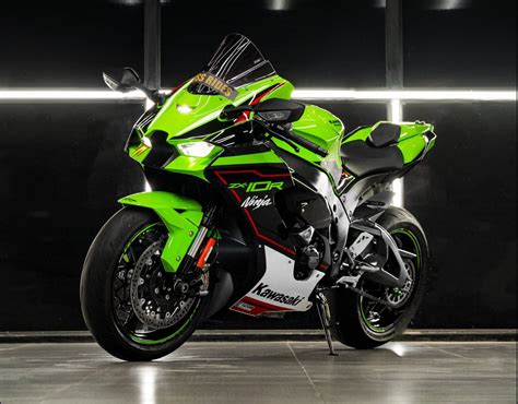 Kawasaki Ninja ZX-10R in motion on a racetrack